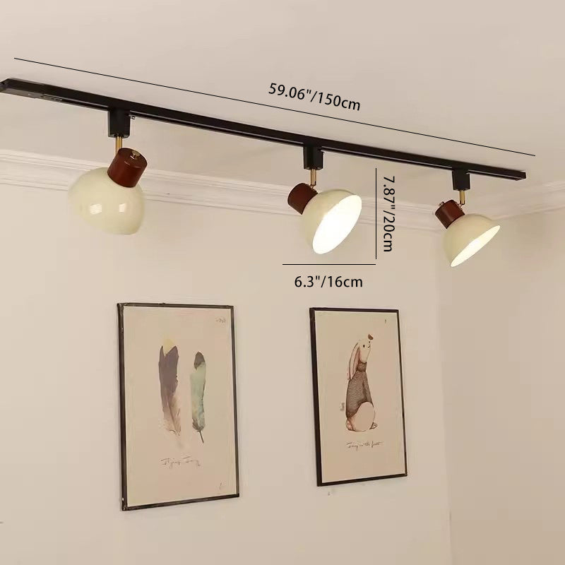 Contemporary Nordic Iron Wood Bowl Adjustable Track Lighting Semi-Flush Mount for Dining Room