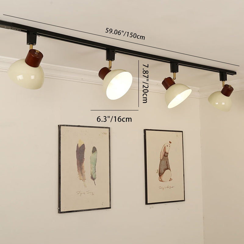 Contemporary Nordic Iron Wood Bowl Adjustable Track Lighting Semi-Flush Mount for Dining Room
