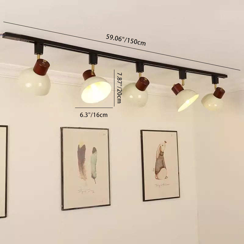 Contemporary Nordic Iron Wood Bowl Adjustable Track Lighting Semi-Flush Mount for Dining Room