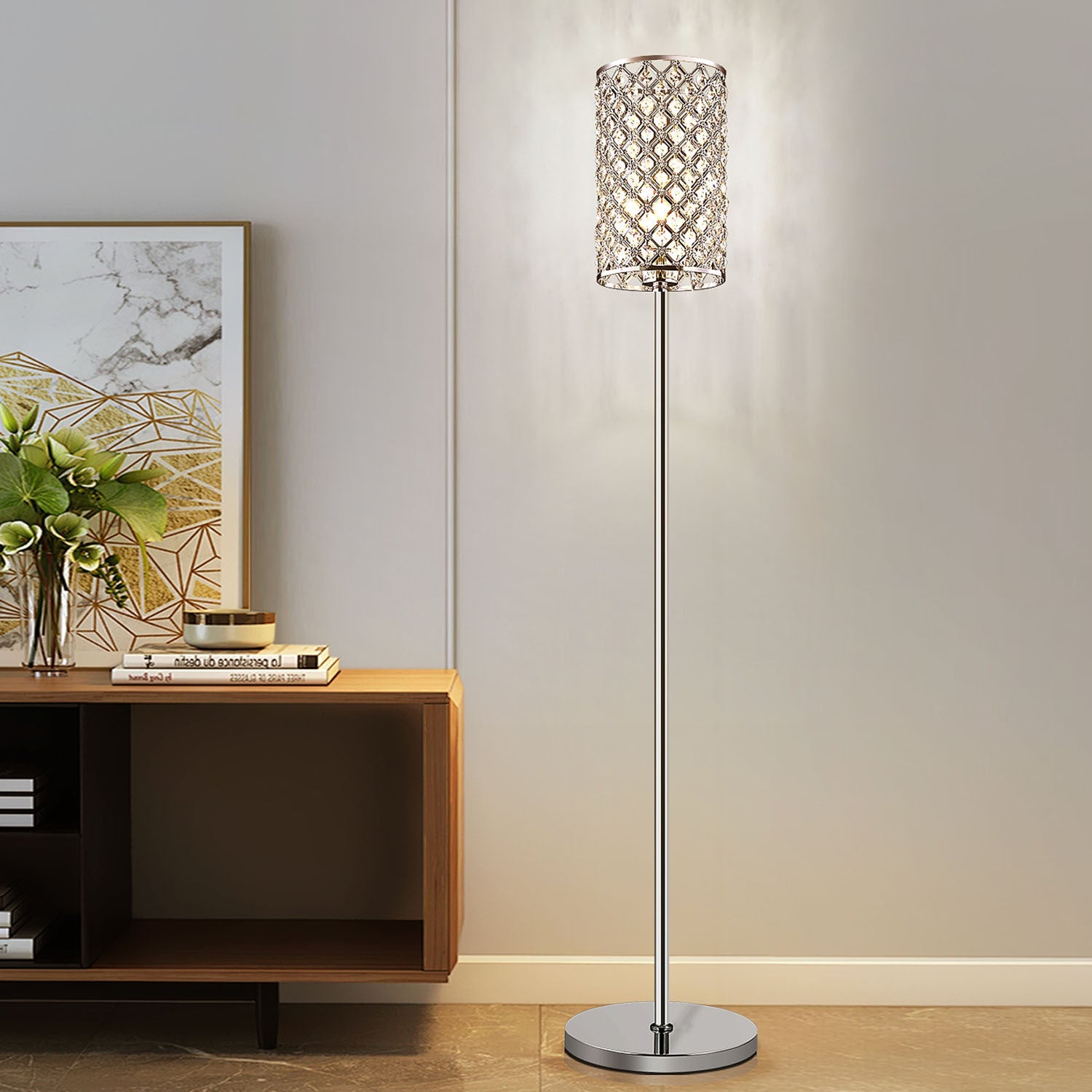 Modern Luxury Iron Crystal Cylinder Floor Lamp for Living Room  

Elevate your living space with this Modern Luxury Iron Crystal Cylinder Floor Lamp. Designed to enhance any decor, this elegant standing floor lamp features a stunning crystal cylinder and