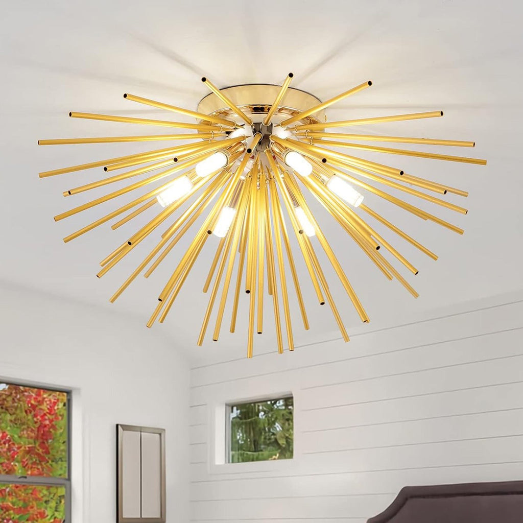 Contemporary Nordic Stainless Steel Firework 6-Light Semi-Flush Mount Ceiling Light for Living Room