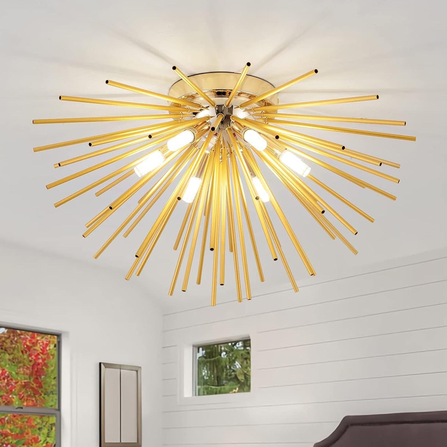 Contemporary Nordic Stainless Steel Firework 6-Light Semi-Flush Mount Ceiling Light for Living Room
