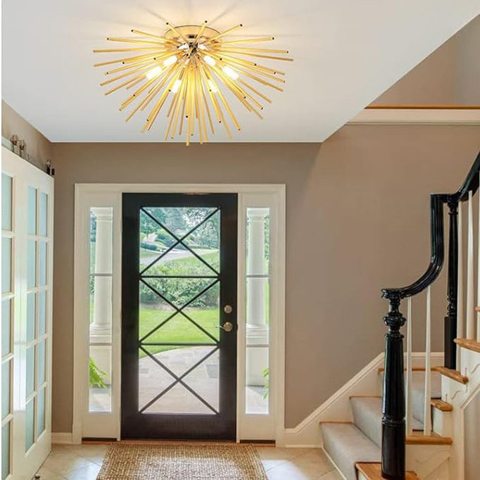Contemporary Nordic Stainless Steel Firework 6-Light Semi-Flush Mount Ceiling Light for Living Room