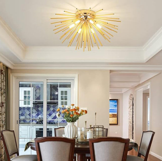 Contemporary Nordic Stainless Steel Firework 6-Light Semi-Flush Mount Ceiling Light for Living Room