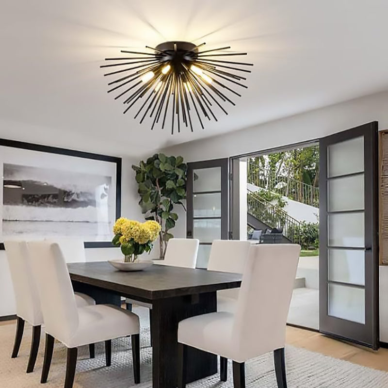 Contemporary Nordic Stainless Steel Firework 6-Light Semi-Flush Mount Ceiling Light for Living Room
