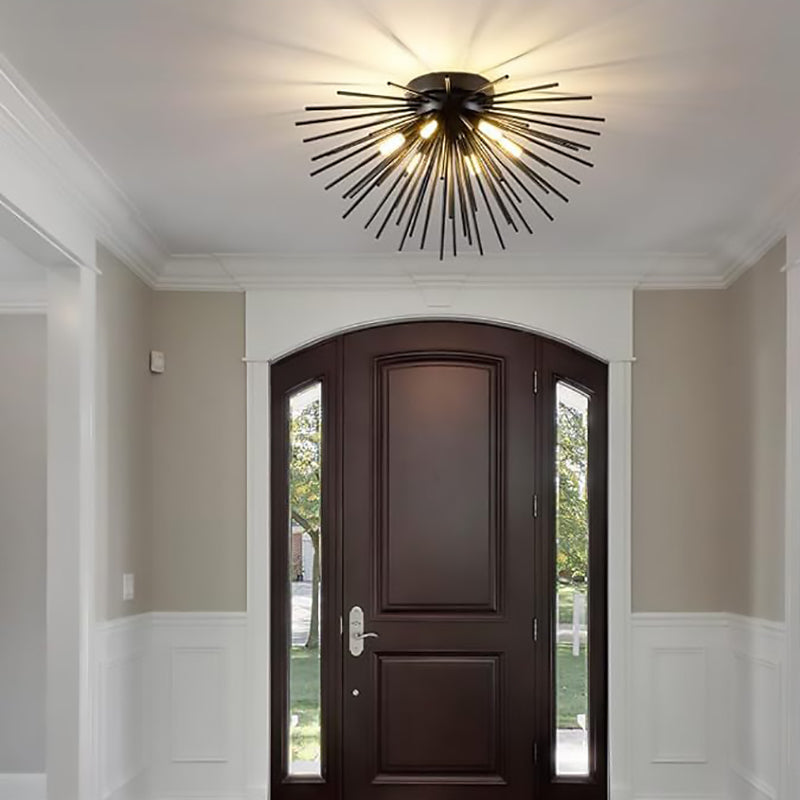 Contemporary Nordic Stainless Steel Firework 6-Light Semi-Flush Mount Ceiling Light for Living Room
