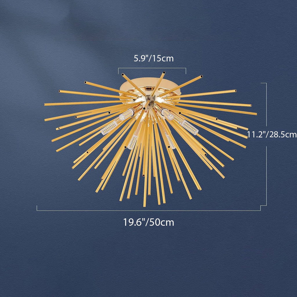 Contemporary Nordic Stainless Steel Firework 6-Light Semi-Flush Mount Ceiling Light for Living Room