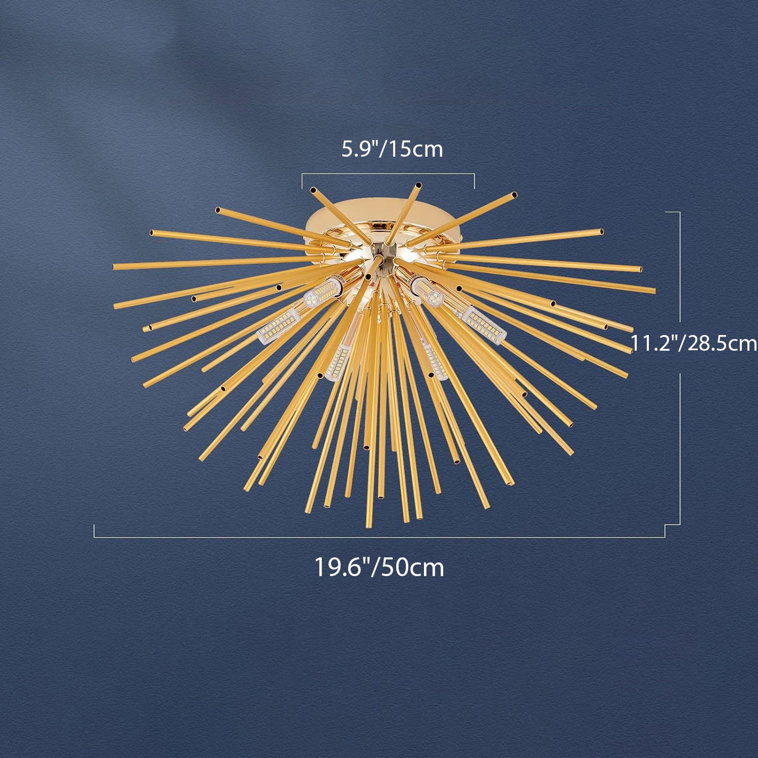Contemporary Nordic Stainless Steel Firework 6-Light Semi-Flush Mount Ceiling Light for Living Room