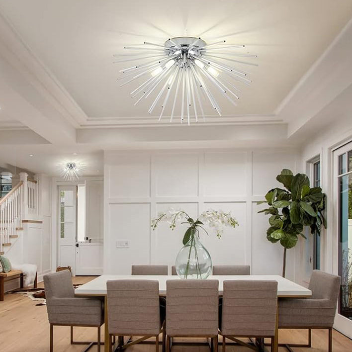 Contemporary Nordic Stainless Steel Firework 6-Light Semi-Flush Mount Ceiling Light for Living Room