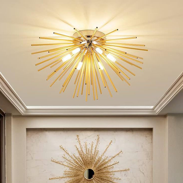 Contemporary Nordic Stainless Steel Firework 6-Light Semi-Flush Mount Ceiling Light for Living Room