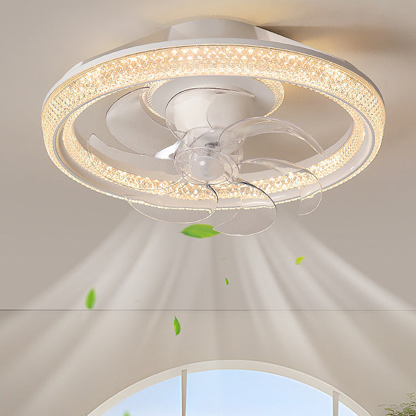 Modern Minimalist LED Semi-Flush Mount Ceiling Fan Light for Bedroom - Iron & Acrylic Design
