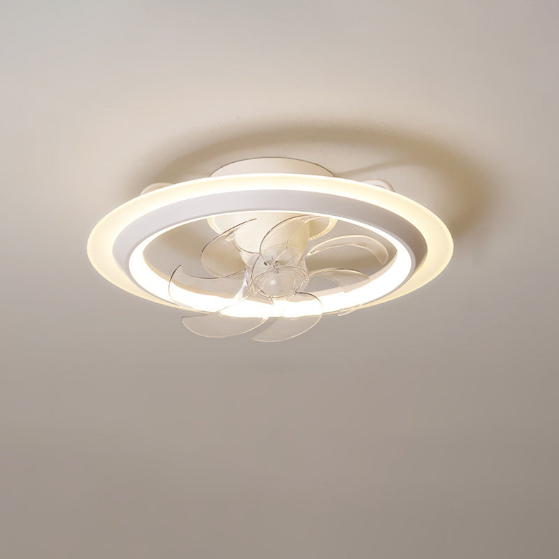 Modern Minimalist LED Semi-Flush Mount Ceiling Fan Light for Bedroom - Iron & Acrylic Design