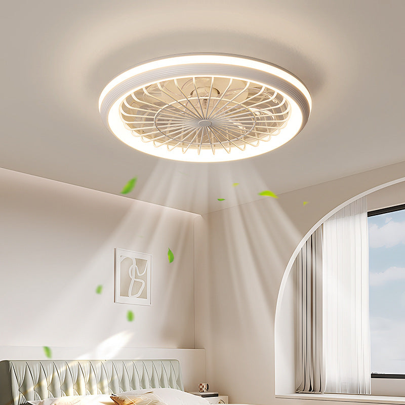 Modern Minimalist LED Semi-Flush Mount Ceiling Fan Light for Bedroom - Iron & Acrylic Design