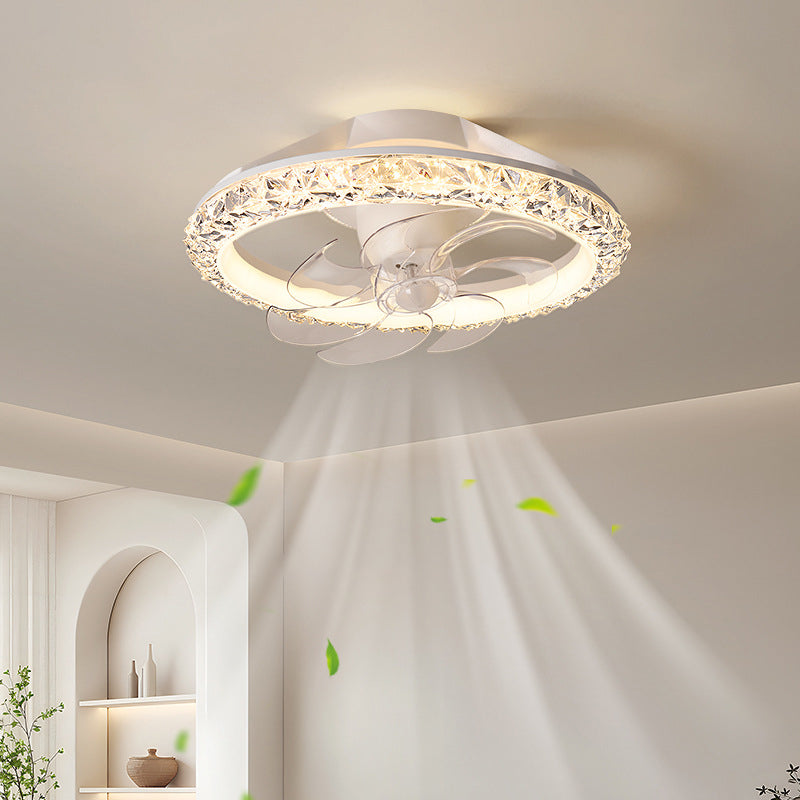 Modern Minimalist LED Semi-Flush Mount Ceiling Fan Light for Bedroom - Iron & Acrylic Design