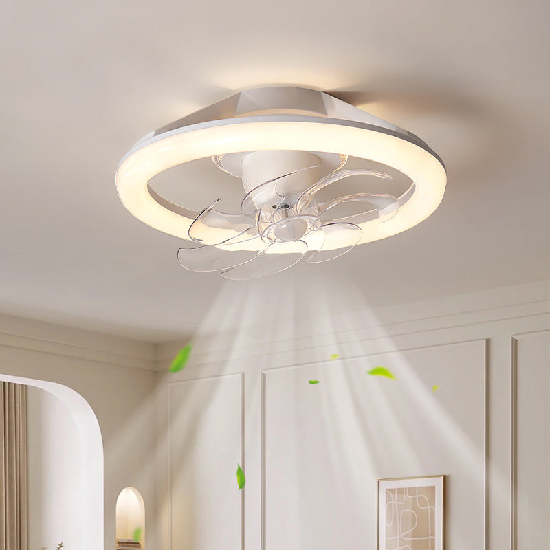 Modern Minimalist LED Semi-Flush Mount Ceiling Fan Light for Bedroom - Iron & Acrylic Design