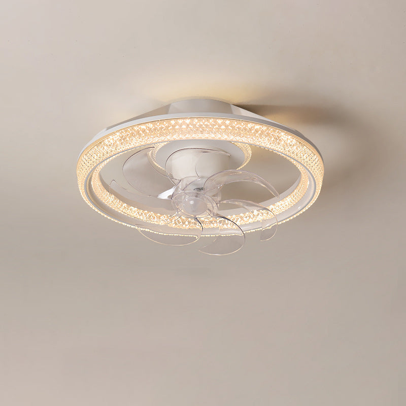 Modern Minimalist LED Semi-Flush Mount Ceiling Fan Light for Bedroom - Iron & Acrylic Design
