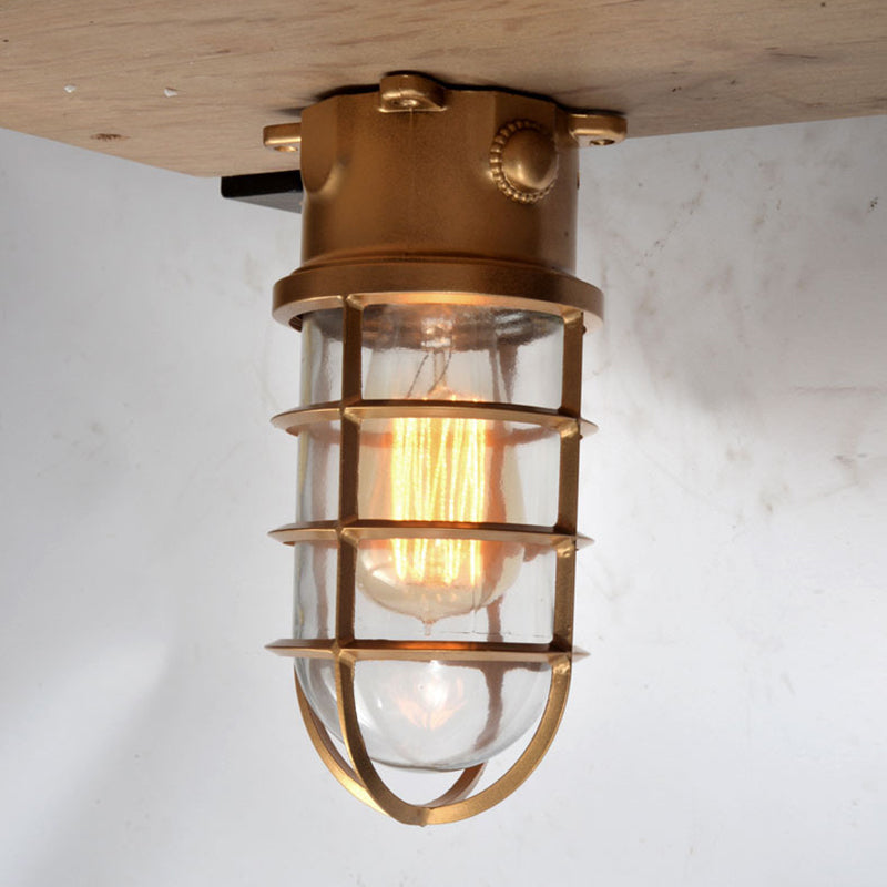 Industrial Waterproof Aluminum Glass Cylinder Light Semi-Flush Mount for Outdoor Patio