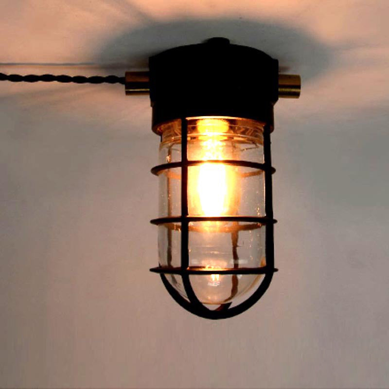 Industrial Waterproof Aluminum Glass Cylinder Light Semi-Flush Mount for Outdoor Patio