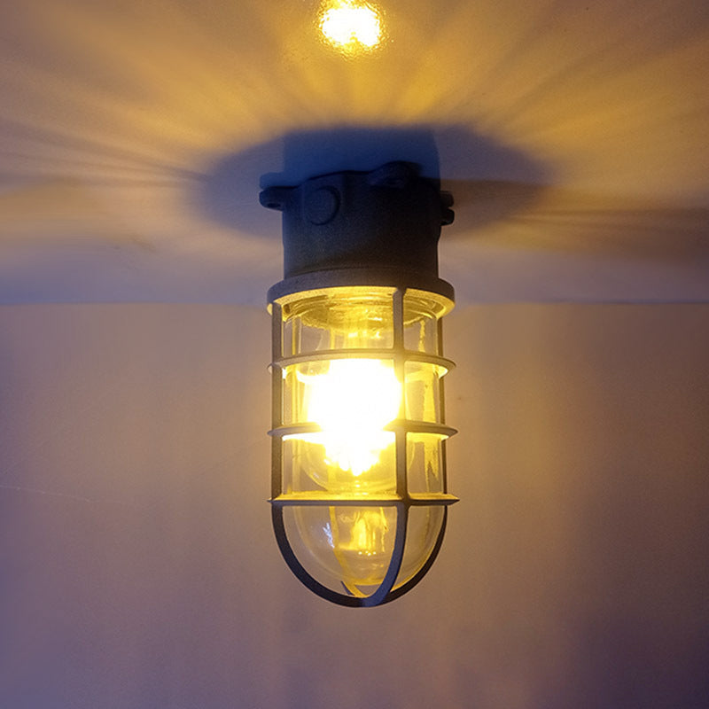 Industrial Waterproof Aluminum Glass Cylinder Light Semi-Flush Mount for Outdoor Patio