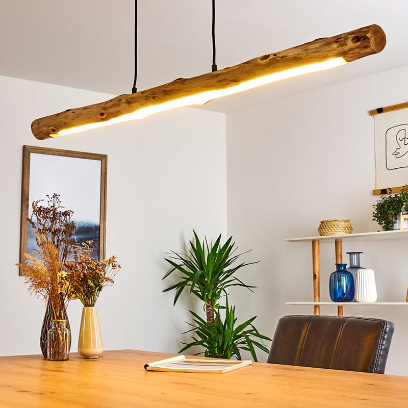 Traditional Farmhouse Wood & Acrylic LED Island Chandelier for Dining Room