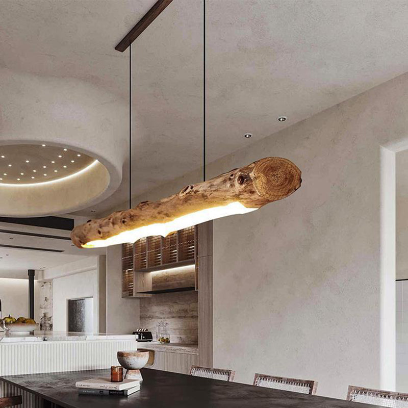 Traditional Farmhouse Wood & Acrylic LED Island Chandelier for Dining Room