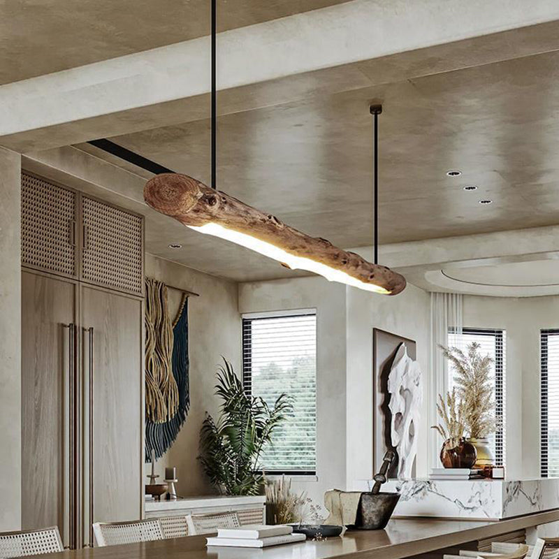 Traditional Farmhouse Wood & Acrylic LED Island Chandelier for Dining Room