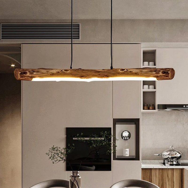 Traditional Farmhouse Wood & Acrylic LED Island Chandelier for Dining Room