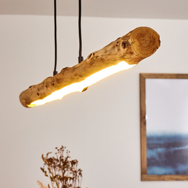 Traditional Farmhouse Wood & Acrylic LED Island Chandelier for Dining Room