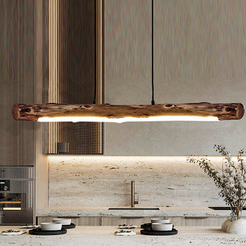 Traditional Farmhouse Wood & Acrylic LED Island Chandelier for Dining Room