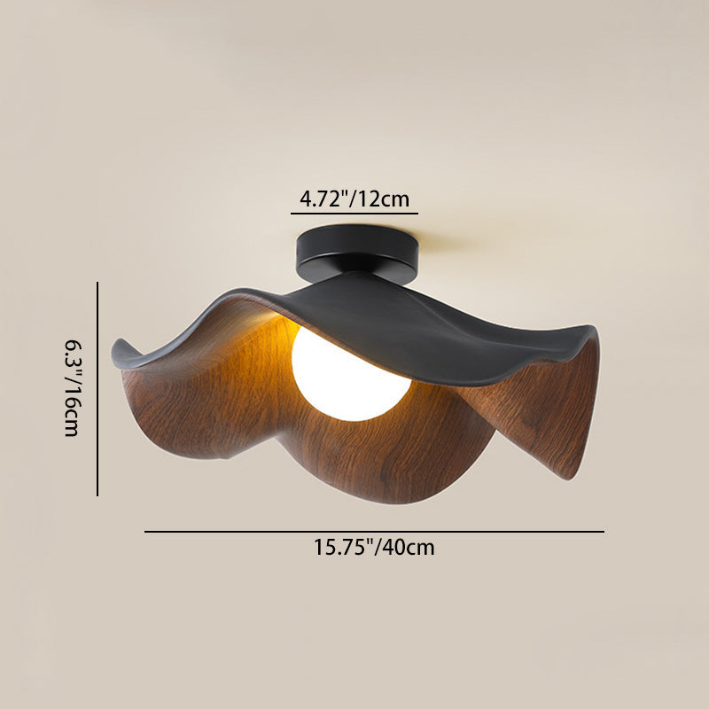 Contemporary Scandinavian Iron Resin Lotus Leaf Semi-Flush Mount Light for Hallway
