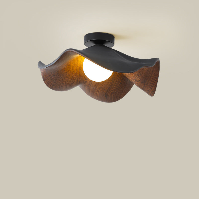 Contemporary Scandinavian Iron Resin Lotus Leaf Semi-Flush Mount Light for Hallway