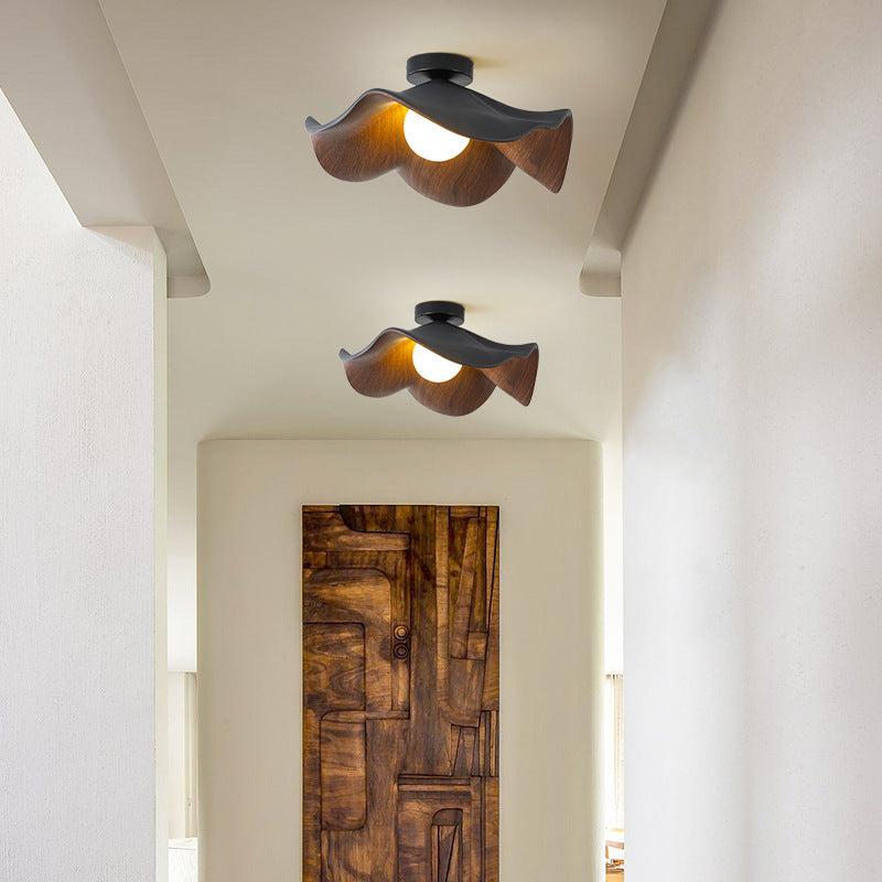 Contemporary Scandinavian Iron Resin Lotus Leaf Semi-Flush Mount Light for Hallway