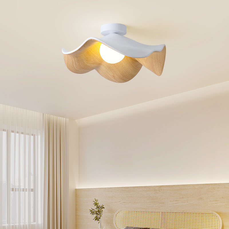 Contemporary Scandinavian Iron Resin Lotus Leaf Semi-Flush Mount Light for Hallway