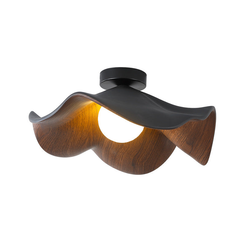 Contemporary Scandinavian Iron Resin Lotus Leaf Semi-Flush Mount Light for Hallway