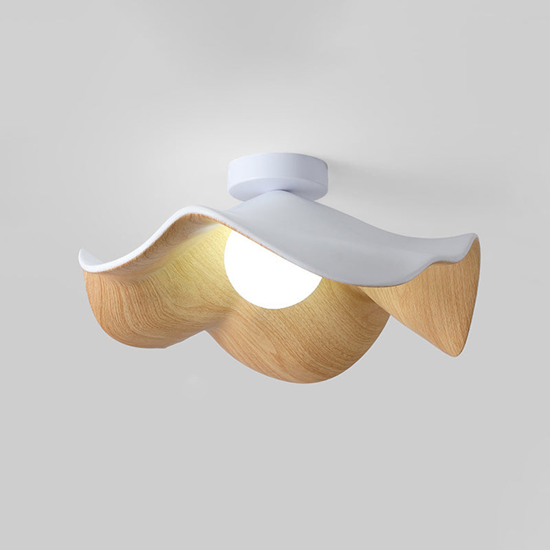 Contemporary Scandinavian Iron Resin Lotus Leaf Semi-Flush Mount Light for Hallway