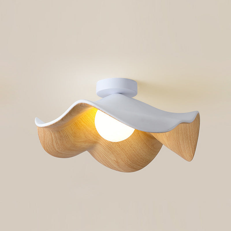 Contemporary Scandinavian Iron Resin Lotus Leaf Semi-Flush Mount Light for Hallway