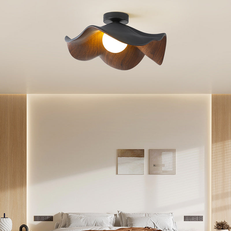 Contemporary Scandinavian Iron Resin Lotus Leaf Semi-Flush Mount Light for Hallway