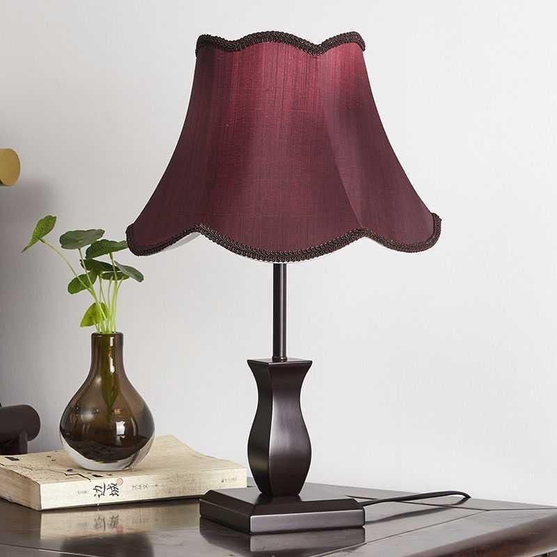 Contemporary Retro Wood Fabric Drum Table Lamp - Bedside Lighting