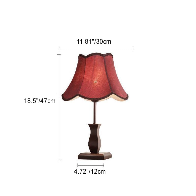 Contemporary Retro Wood Fabric Drum Table Lamp - Bedside Lighting
