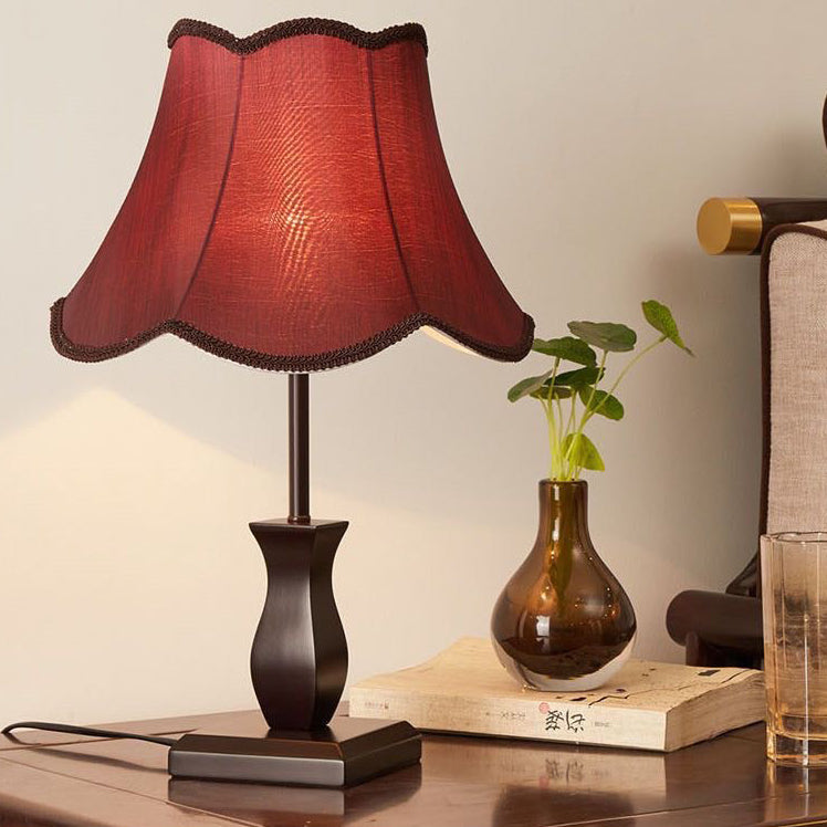 Contemporary Retro Wood Fabric Drum 1-Light Table Lamp Bedside Nightstand Decorative Lighting Modern Home Decor Accent Lamp Bedroom Living Room Stylish Lamp for Reading Warm Light Minimalist Design