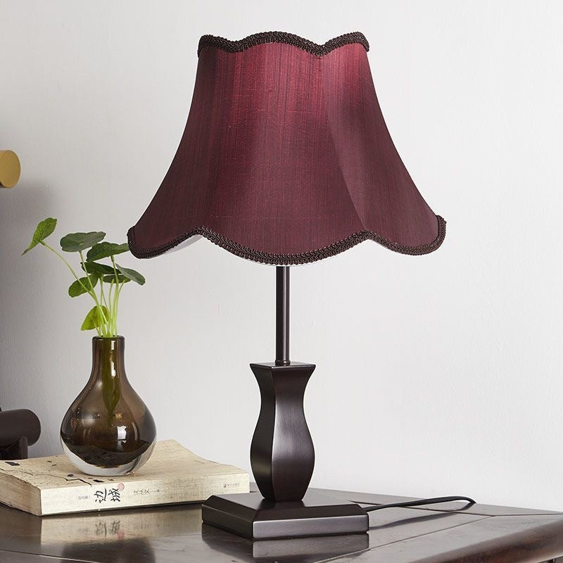 Contemporary Retro Wood Fabric Drum Table Lamp - Bedside Lighting