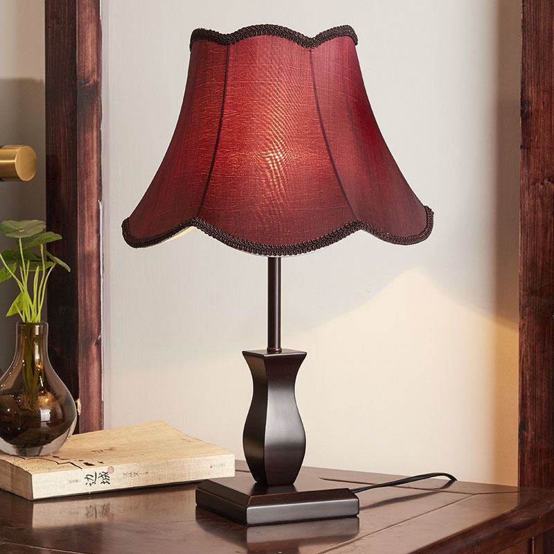 Contemporary Retro Wood Fabric Drum Table Lamp - Bedside Lighting