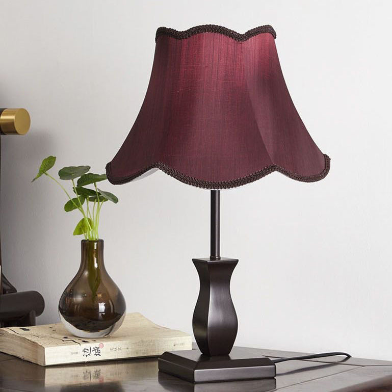 Contemporary Retro Wood Fabric Drum Table Lamp - Bedside Lighting