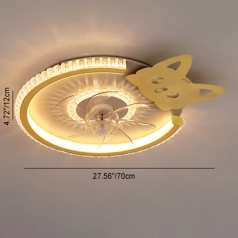 Modern Luxury Kids Round Crown Animal LED Flush Mount Ceiling Fan Light for Bedroom