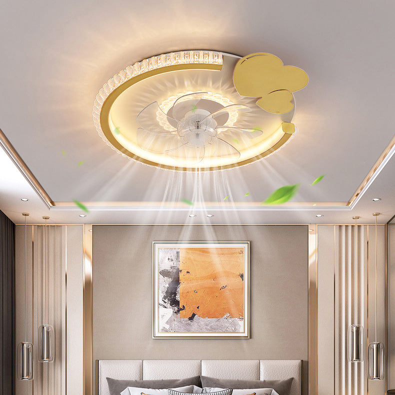 Modern Luxury Kids Round Crown Animal LED Flush Mount Ceiling Fan Light for Bedroom