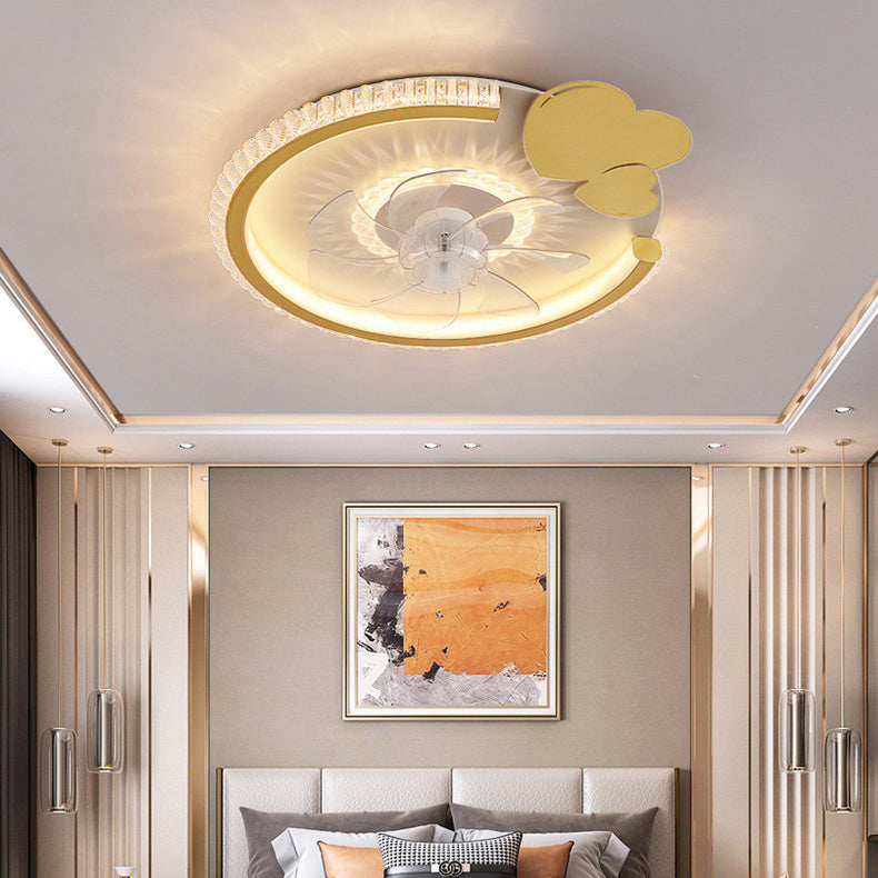 Modern Luxury Kids Round Crown Animal LED Flush Mount Ceiling Fan Light for Bedroom