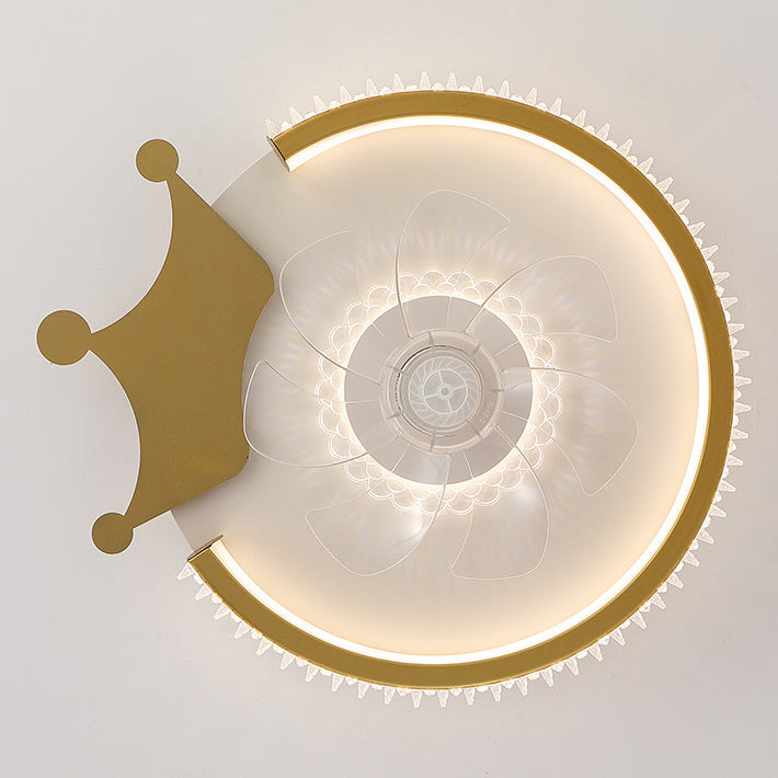 Modern Luxury Kids Round Crown Animal LED Flush Mount Ceiling Fan Light for Bedroom