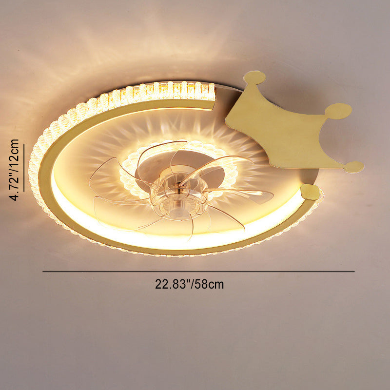 Modern Luxury Kids Round Crown Animal LED Flush Mount Ceiling Fan Light for Bedroom