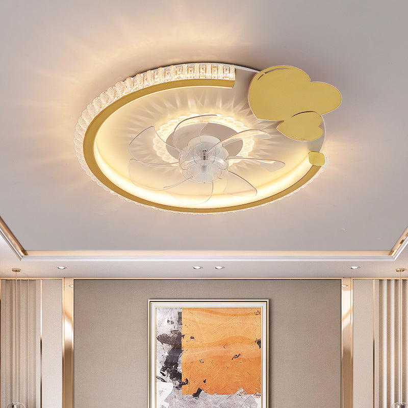 Modern Luxury Kids Round Crown Animal LED Flush Mount Ceiling Fan Light for Bedroom