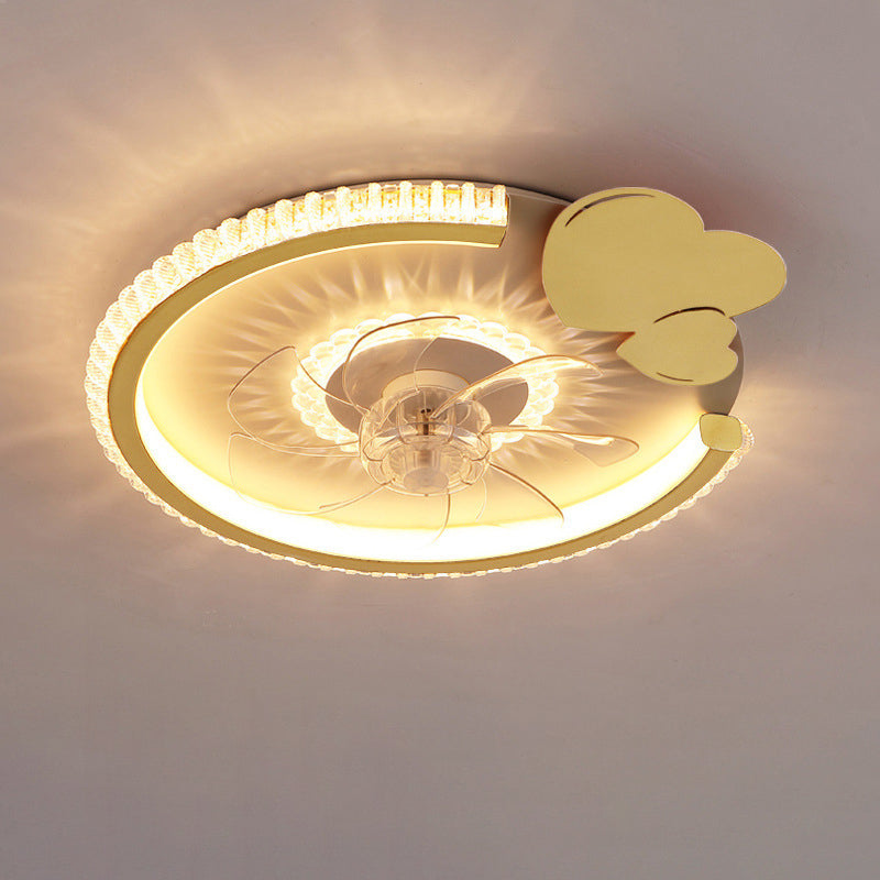 Modern Luxury Kids Round Crown Animal LED Flush Mount Ceiling Fan Light for Bedroom